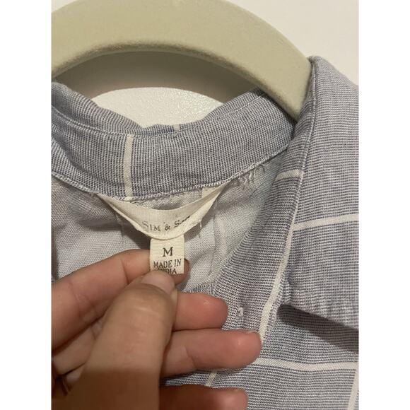 Sim & Sam Womens Blue Button Up High Low Hem Blouse Shirt Medium Roll Tab Sleeve - Picture 3 of 4